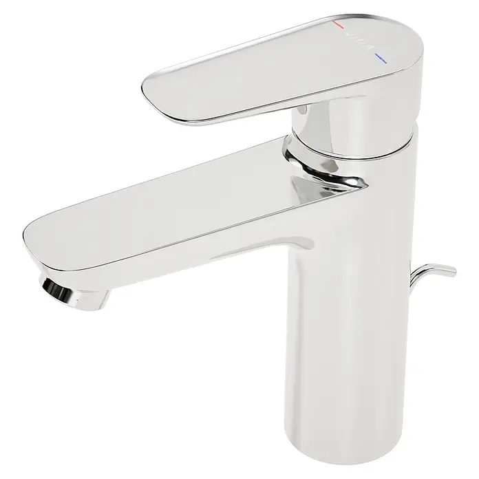 VitrA Flow Soft Waschtischarmatur - Chrom, Höhe: 17 cm, Mit Zugstange - Einhebel-Waschtischmischer aus poliertem Chrom mit Heiß- und Kaltwasseranzeigen.