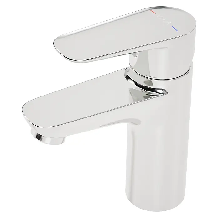 VitrA Flow Soft Waschtischarmatur - Chrom, Höhe: 15 cm, Ohne Zugstange - Moderner Chrom-Waschtischmischer mit Einhebelgriff, mit roten und blauen Temperaturanzeigen.