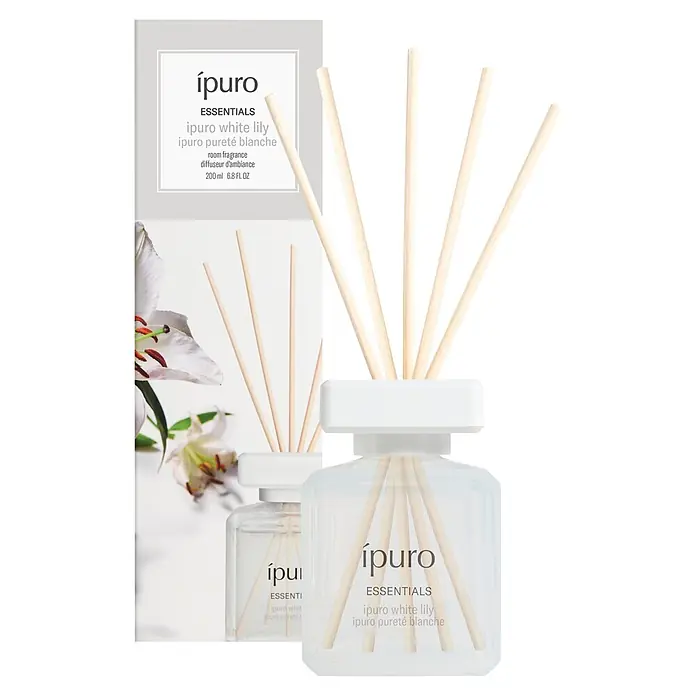 Ipuro Essentials Raumduft - White Lily, 200 ml - ípuro White Lily Raumduft-Diffusor mit klarer Glasflasche, weißem Verschluss und Holzstäbchen, inklusive Produktverpackung.