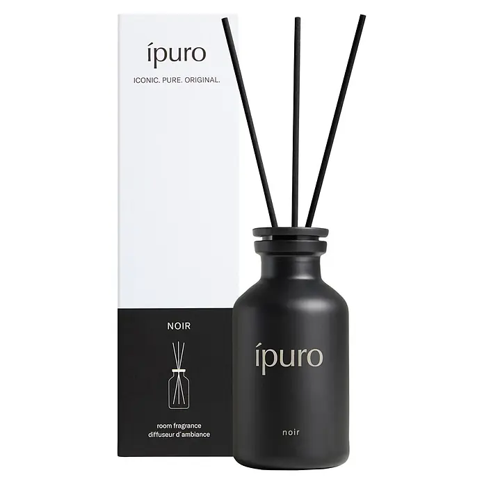 Ipuro Classic Raumduft - Noir, 75 ml - Schwarzer matter Raumduft-Diffusor mit Stäbchen und weiß-schwarzer Verpackung.