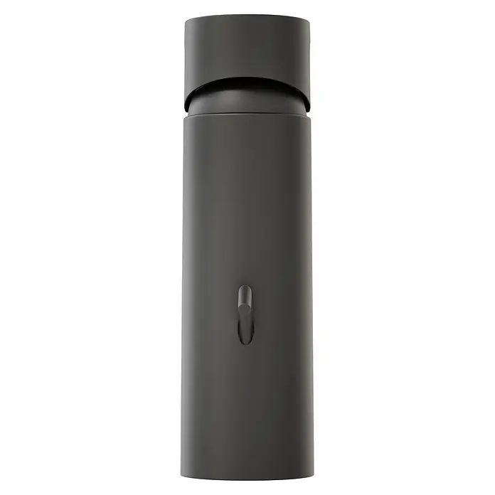 VitrA Flow Square Waschtischarmatur - Schwarz, Matt, Höhe: 15,6 cm, Mit Zugstange - Dunkelgrauer zylindrischer Spender mit matter Oberfläche und kleinem Griff.