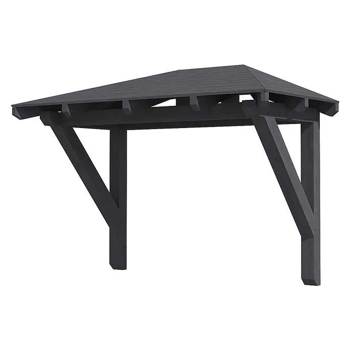 SKAN HOLZ Walmvordach Wismar 1 - 258 x 126 x 161 cm - Dunkelgraue Holzpergola mit Satteldach und Stützpfosten.