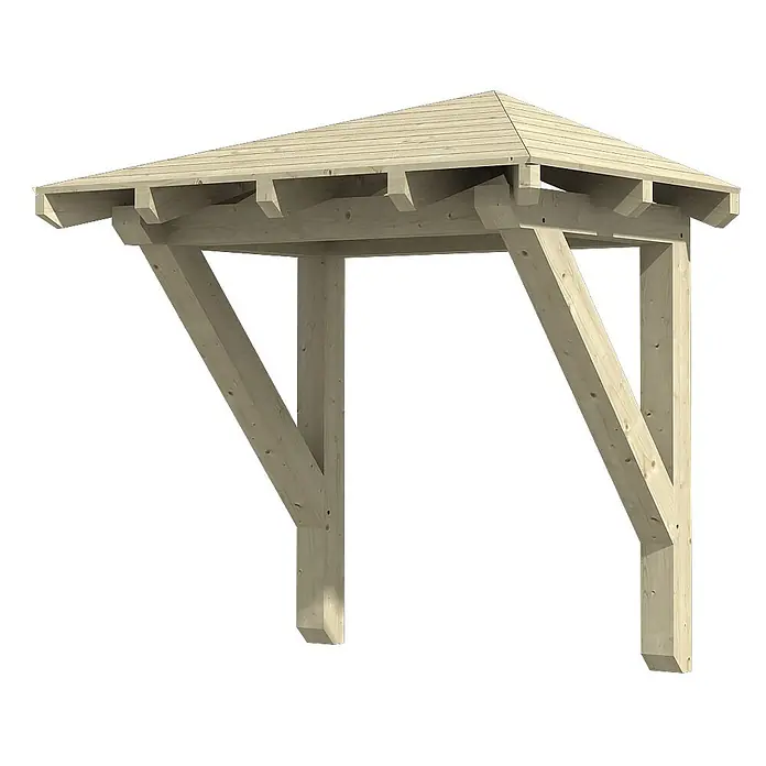 SKAN HOLZ Walmvordach Wesel 1 - 188 x 126 x 161 cm - Überdachung aus hellem Holz mit schrägem Lattenrost und diagonalen Stützstreben.