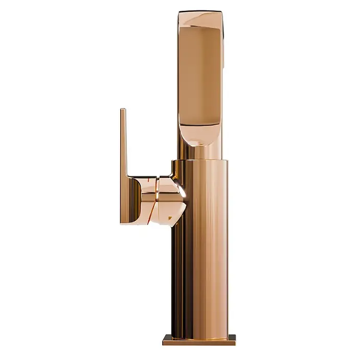 VitrA Suit Waschtischarmatur - Kupfer, Glänzend, Ohne Zugstange, Höhe: 25,7 cm - Glänzender, moderner Einhebelmischer in Roségold.
