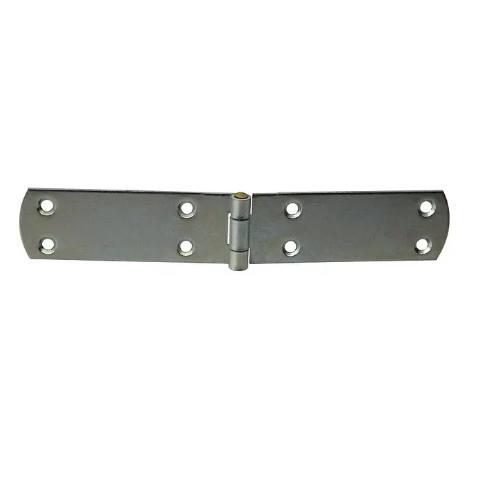 Stabilit Kistenband - B x H: 120 x 30 mm, Verzinkt - Metallband-Scharnier in Silber mit abgerundeten Enden und mehreren Schraubenlöchern.