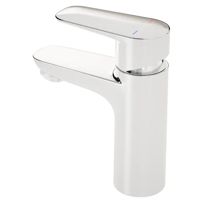 VitrA Flow Soft Waschtischarmatur - Chrom, Höhe: 15 cm, Ohne Zugstange - Chrom-Einhebel-Waschtischmischer mit roten und blauen Temperaturanzeigen.