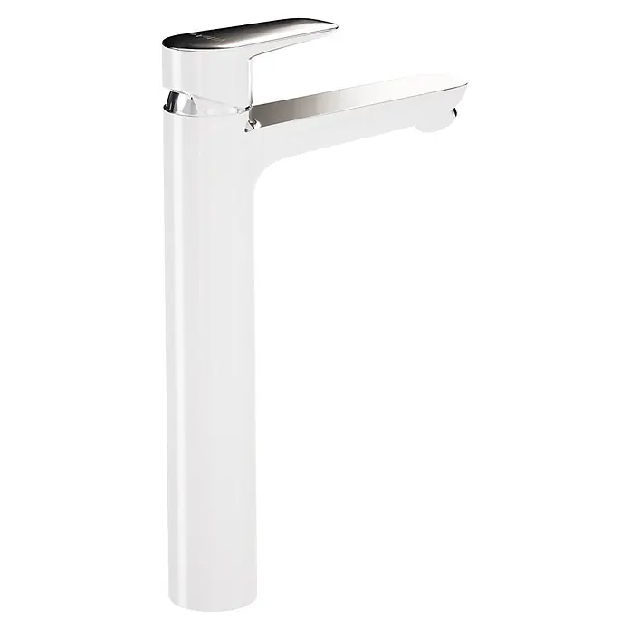 VitrA Flow Soft Waschtischarmatur - Höhe: 29,3 cm, Ohne Zugstange, Chrom - Hohe, moderne weiße und verchromte Waschtischarmatur.