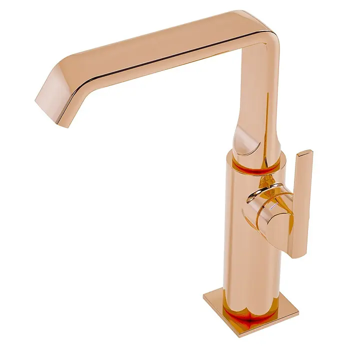 VitrA Suit Waschtischarmatur - Kupfer, Glänzend, Ohne Zugstange, Höhe: 25,7 cm - Moderner roségoldener Einhebelmischer mit schlankem Design und quadratischem Sockel.