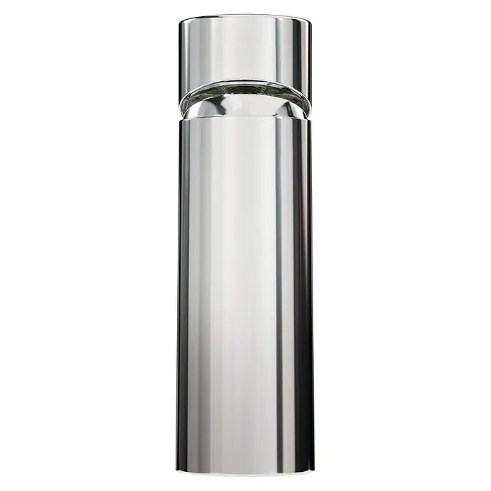 VitrA Flow Soft Waschtischarmatur - Chrom, Höhe: 15 cm, Ohne Zugstange - Polierter silberner zylindrischer Metallbehälter mit reflektierender Oberfläche.