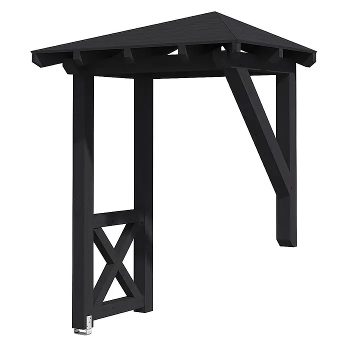 SKAN HOLZ Walmvordach Wesel 3 - 188 x 126 x 264 cm - Schwarze hölzerne Gartenlaube mit Spitzdach und X-Gitter an einer Seite.