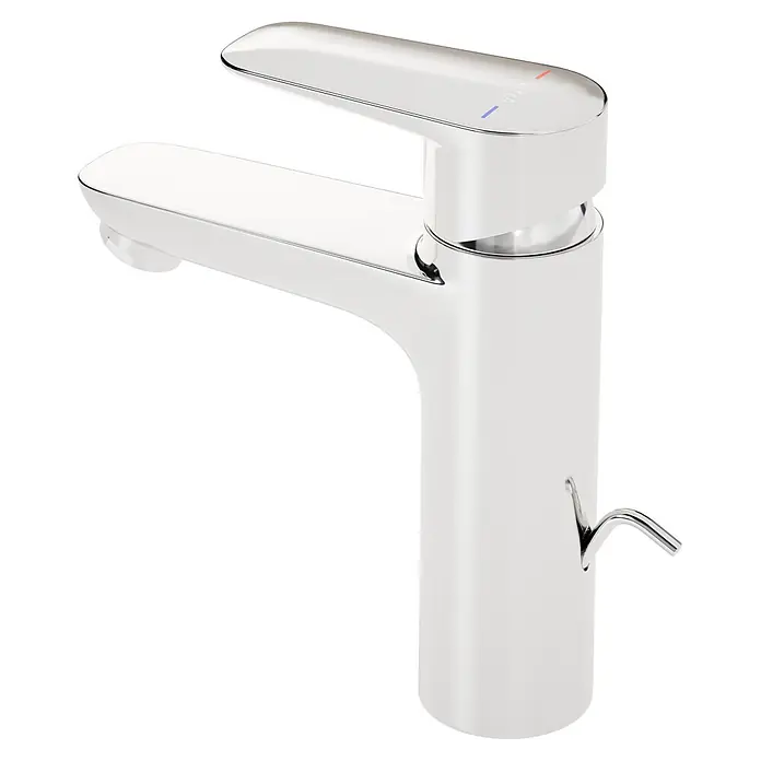 VitrA Flow Soft Waschtischarmatur - Chrom, Höhe: 17 cm, Mit Zugstange - Eleganter verchromter Einhebel-Waschtischmischer mit roten und blauen Temperaturanzeigen und Zugstange.