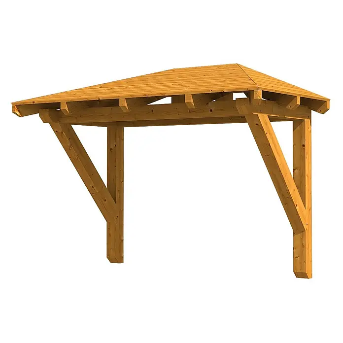 SKAN HOLZ Walmvordach Wismar 1 - 258 x 126 x 161 cm - Freistehende Holzpergola in hellem Braunton mit Walmdach und stabilen Pfosten mit Diagonalstreben.