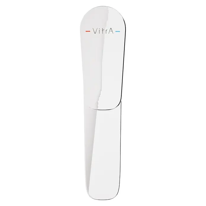 VitrA Flow Soft Waschtischarmatur - Höhe: 29,3 cm, Ohne Zugstange, Chrom - Weißglänzendes VitrA Armaturenbedienfeld mit roten und blauen Temperaturanzeigen.