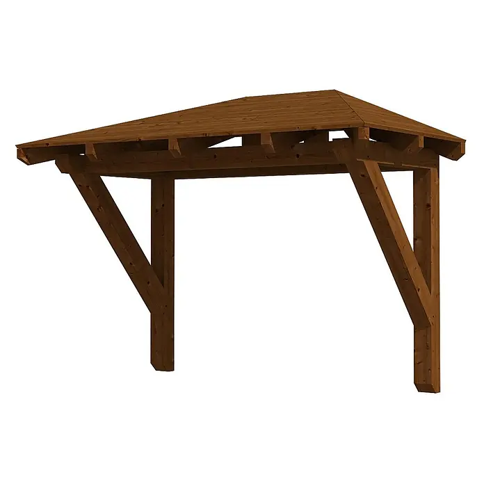 SKAN HOLZ Walmvordach Wismar 1 - 258 x 126 x 161 cm - Dunkelbraunes Holz-Pergola-Gestell mit Walmdach.
