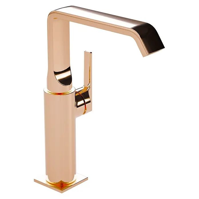 VitrA Suit Waschtischarmatur - Kupfer, Glänzend, Ohne Zugstange, Höhe: 25,7 cm - Polierte roségoldene Einhebel-Armatur mit rechteckigem Auslauf und quadratischem Sockel.