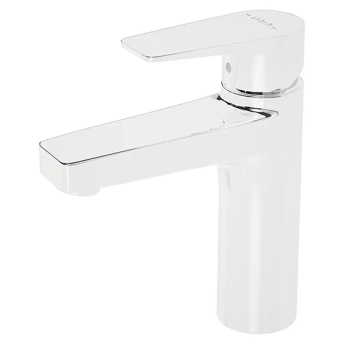 VitrA Flow Square Waschtischarmatur - Chrom, Glänzend, Höhe: 17,6 cm, Ohne Zugstange - Weißer Vitra Einhebelmischer mit Chromakzenten.