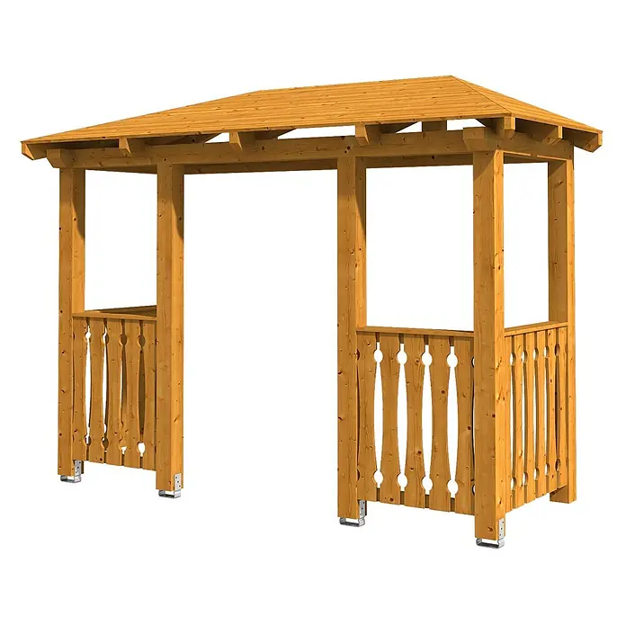 SKAN HOLZ Walmvordach Wismar 6 - 351 x 134 x 266 cm - Hölzerner Pavillon mit Walmdach, stabilen Pfosten und dekorativen Seitenwänden.