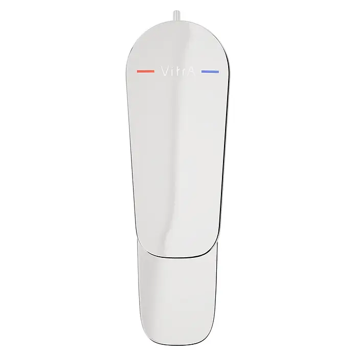 VitrA Flow Soft Waschtischarmatur - Chrom, Höhe: 17 cm, Mit Zugstange - Glänzender weißer und verchromter VitrA Wasserhahn-Griff mit roten und blauen Warm-/Kaltanzeigen.