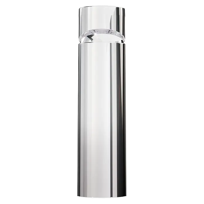 VitrA Flow Square Waschtischarmatur - Chrom, Glänzend, Höhe: 17,6 cm, Ohne Zugstange - Schlanker, silberner, zylindrischer Metallbehälter mit transparentem, geripptem Band oben.