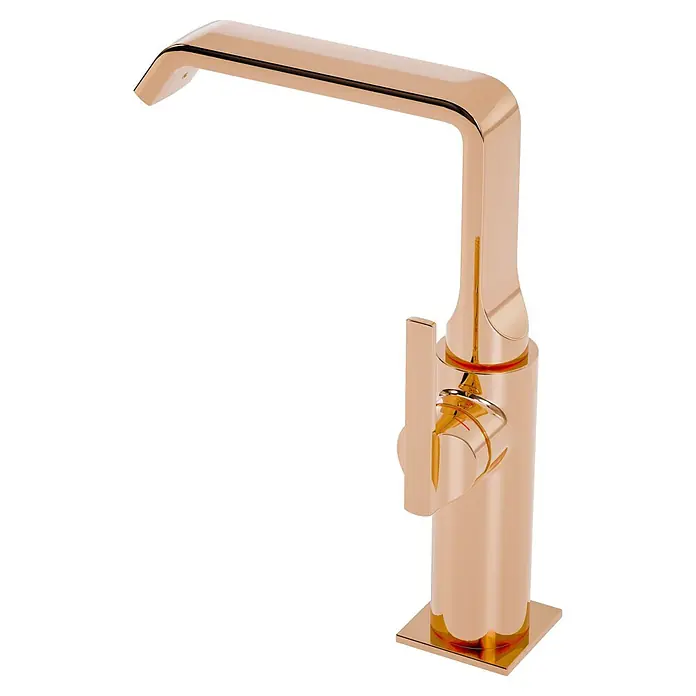 VitrA Suit Waschtischarmatur - Kupfer, Glänzend, Ohne Zugstange, Höhe: 25,7 cm - Moderne Küchenarmatur in Roségold mit eckigem Auslauf und Einhebelmischer.