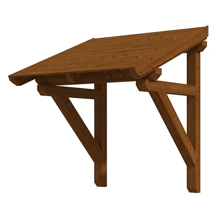 SKAN HOLZ Pultvordach Potsdam 1 - 176 x 156 x 202 cm, Nussbaum - Braunes Holz-Anlehnvordach mit Stützbalken.