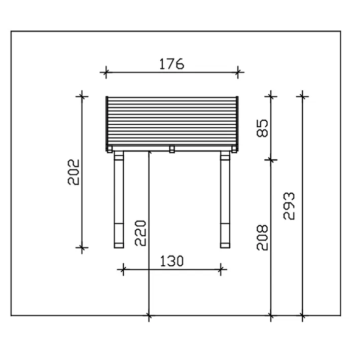 SKAN HOLZ Pultvordach Potsdam 1 - 176 x 156 x 202 cm, Nussbaum - Technische Zeichnung mit Maßen für ein rechteckiges Hochbeet oder einen Blumenkasten.
