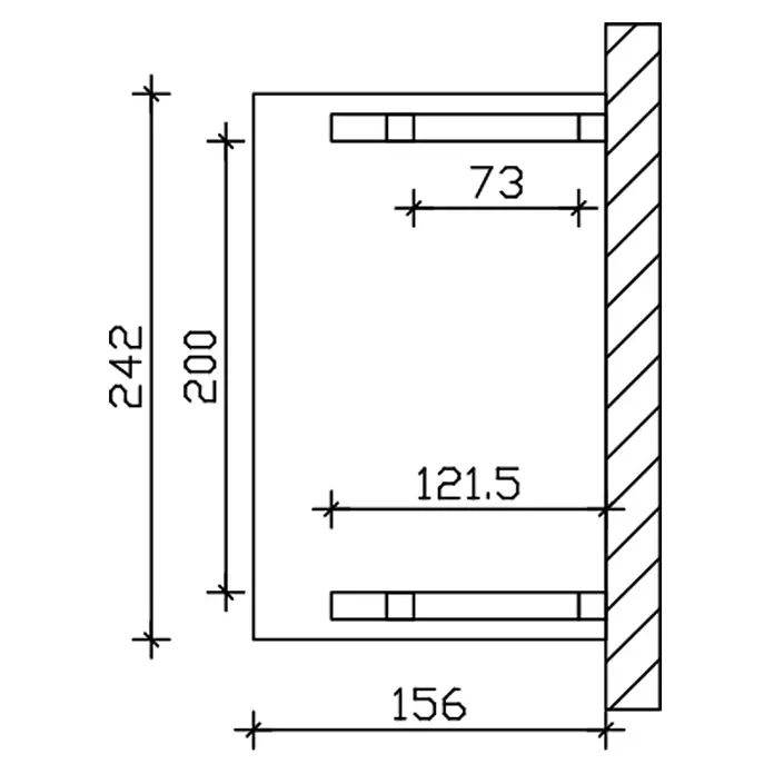 SKAN HOLZ Pultvordach Paderborn 4 - 242 x 156 x 293 cm, Anthrazit - Technische Zeichnung: Seitenansicht eines Wandhalters mit zwei Armen, zeigt Abmessungen.