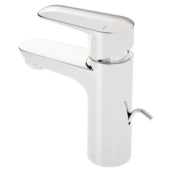 VitrA Flow Soft Waschtischarmatur - Chrom, Höhe: 15 cm, Mit Zugstange - Glänzende Chrom-Einhebel-Waschtischarmatur mit Warm-/Kaltwasseranzeigen und Zugstangenablauf.