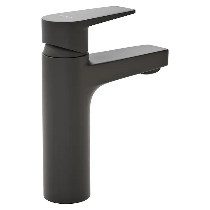 VitrA Flow Square Waschtischarmatur - Schwarz, Matt, Höhe: 17,6 cm, Ohne Zugstange - Mattschwarze Einhebel-Waschtischarmatur in modernem Design.