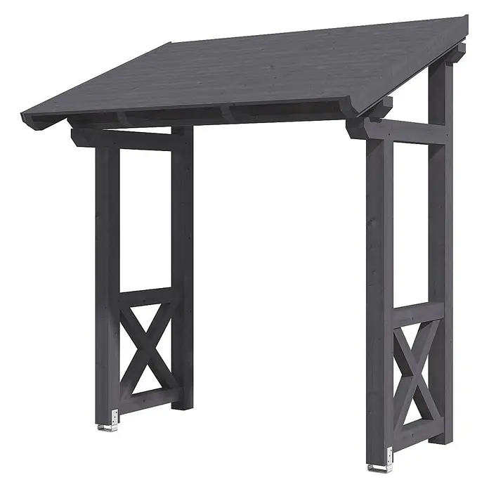SKAN HOLZ Pultvordach Paderborn 4 - 242 x 156 x 293 cm, Schiefergrau - Dunkelgrauer Holz-Gartenbogen mit schrägem Dach und X-förmiger Seitenverstrebung, mit Metall-Bodenplatten.