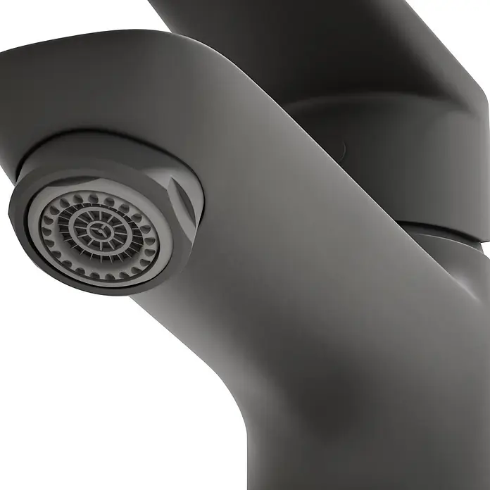VitrA Flow Soft Waschtischarmatur - Schwarz, Höhe: 17 cm, Mit Zugstange - Mattschwarzer Wasserhahn mit detailliertem Strahlregler am Auslauf.