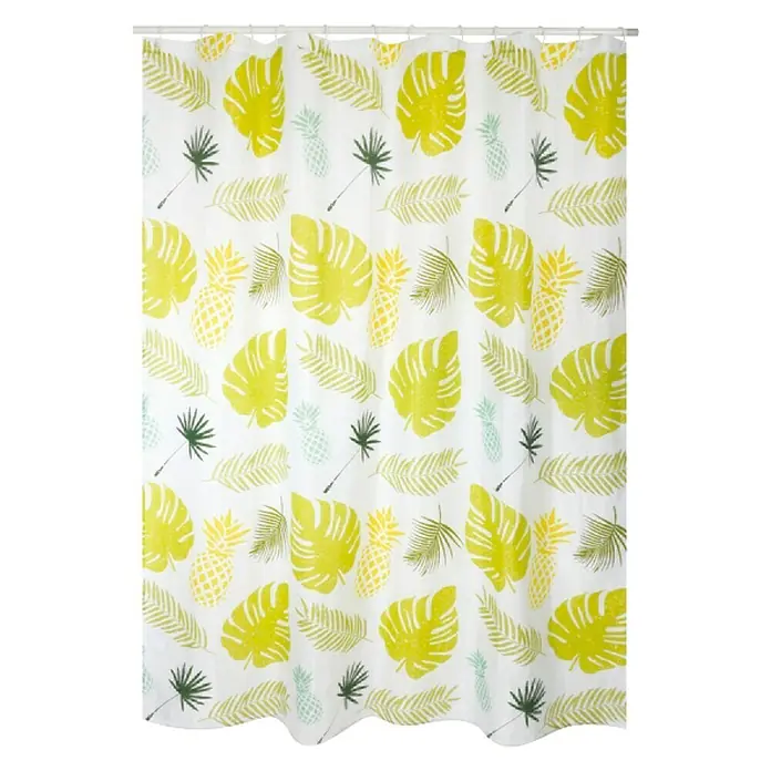 Venus Cortina de baño Palmanas - An x Al: 180 x 200 cm, Plástico, Verde/Amarillo - Cortina de ducha tropical con motivos de piña y hojas para un ambiente fresco en el baño.
