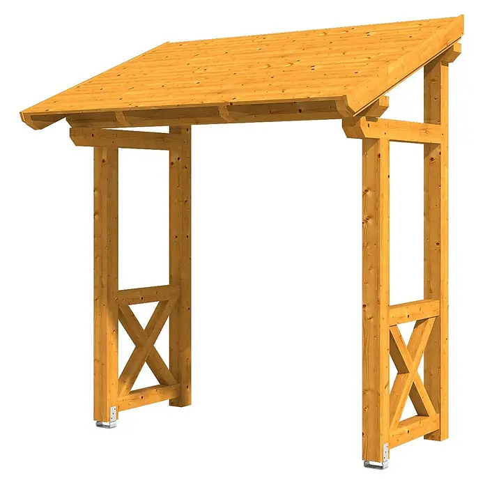 SKAN HOLZ Pultvordach Paderborn 4 - 242 x 156 x 293 cm, Eiche hell - Freistehender Holz-Carport oder Pergola mit Pultdach, Naturholz-Finish und X-Streben an den Seitenpfosten.