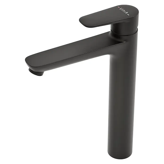 VitrA Flow Soft Waschtischarmatur - Höhe: 29,3 cm, Ohne Zugstange, Schwarz - Mattschwarze Einhebel-Waschtischarmatur in modernem Design mit VitrA-Logo.