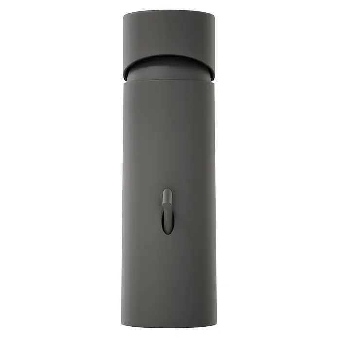 VitrA Flow Soft Waschtischarmatur - Schwarz, Höhe: 15 cm, Mit Zugstange - Dunkelgraues zylindrisches Gerät mit vertikalem Griff/Schalter in einer ovalen Aussparung.