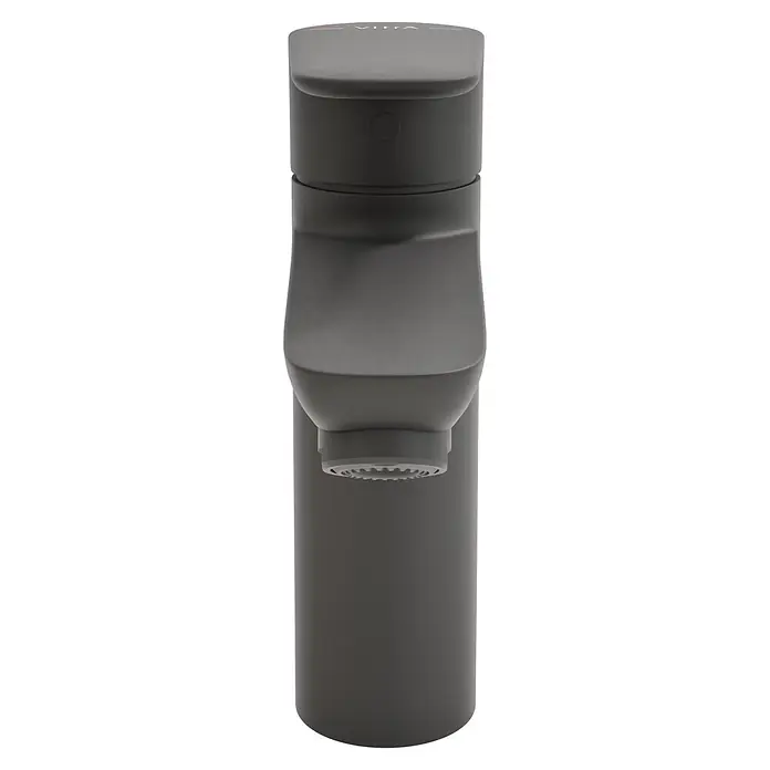 VitrA Flow Soft Waschtischarmatur - Schwarz, Höhe: 17 cm, Ohne Zugstange - Matt dunkelgrauer Spender mit texturiertem Auslauf.