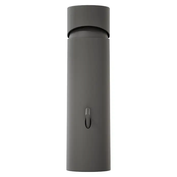 VitrA Flow Soft Waschtischarmatur - Schwarz, Höhe: 17 cm, Mit Zugstange - Dunkelgrauer zylindrischer Spender mit kurzem, abgerundetem Hebel vorne.