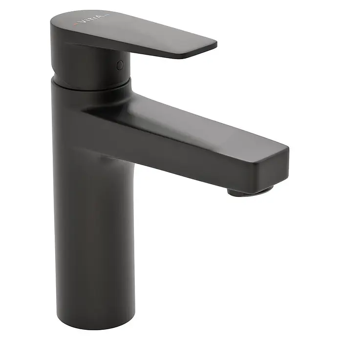VitrA Flow Square Waschtischarmatur - Schwarz, Matt, Höhe: 17,6 cm, Ohne Zugstange - Matter schwarzer Einhebel-Waschtischarmatur in modernem Design.