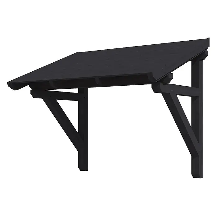 SKAN HOLZ Pultvordach Paderborn 1 - 242 x 156 x 202 cm, Anthrazit - Schwarzes Holz-Vordach mit schrägem Dach, getragen von zwei stabilen Holzstützen.