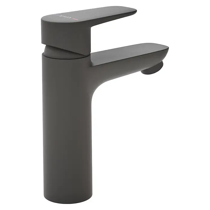VitrA Flow Soft Waschtischarmatur - Schwarz, Höhe: 17 cm, Ohne Zugstange - Matter dunkelgrauer Einhebel-Waschtischmischer für Spülbecken.