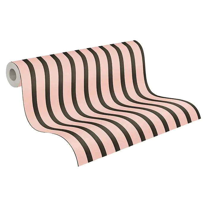 A.S. Création Pintwalls 3 Vliestapete Paneele - Rosa-Schwarz, Sonstiges, 10,05 x 0,53 m - Ausgerollte Tapete mit rosa und schwarzen Streifen.