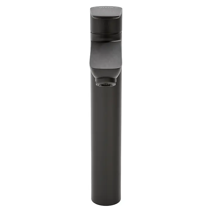 VitrA Flow Soft Waschtischarmatur - Höhe: 29,3 cm, Mit Zugstange, Schwarz - Moderner, mattschwarzer zylindrischer Smart-Wasserhahn mit obenliegenden Bedienelementen und gemustertem Perlator.