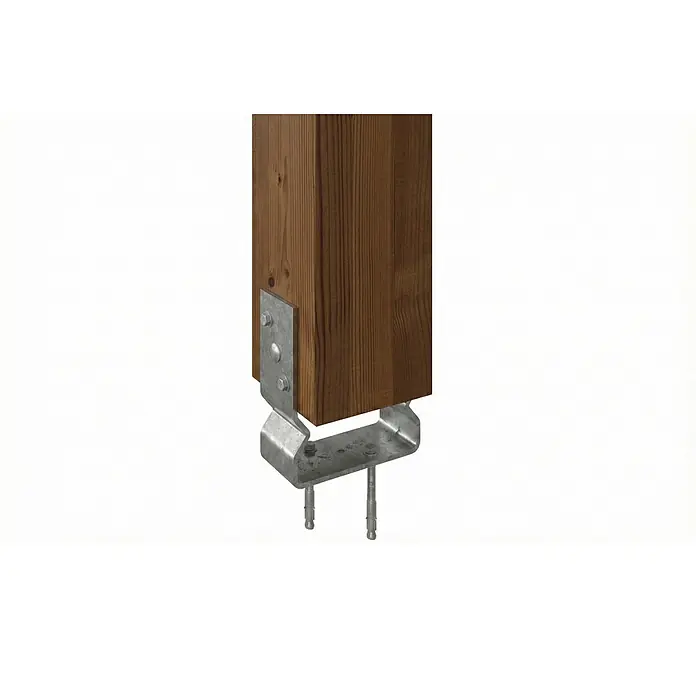 SKAN HOLZ Pultvordach Anklam - 220 x 124 x 254 cm, Nussbaum - Brauner Holzpfosten, mit Schrauben und Erdankern in einem feuerverzinkten Pfostenträger befestigt.