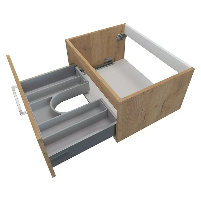 Camargue Espacio Waschtischunterschrank - 60 x 46 x 30 cm, Doce - Offener Unterschrank mit Schublade und Facheinteilung in Grau. Die Holzoptik verleiht dem Badezimmermöbel eine moderne Note.