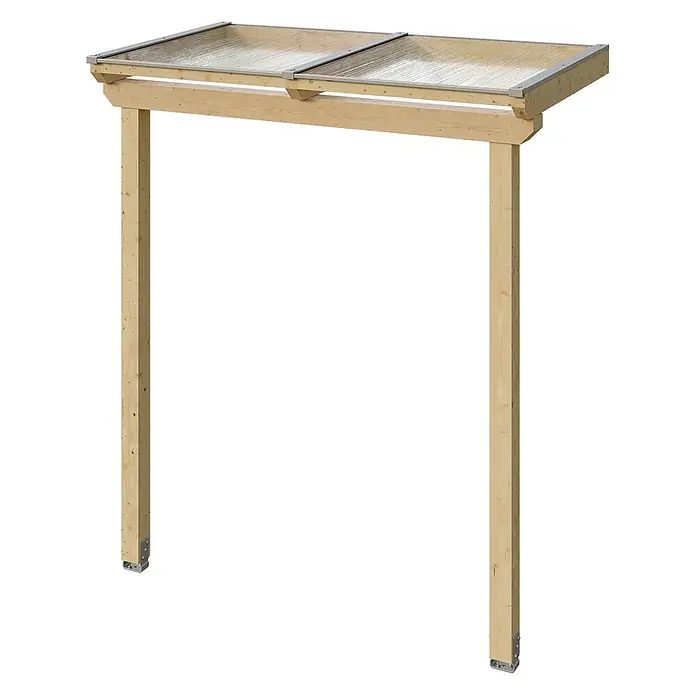 SKAN HOLZ Pultvordach Anklam - 220 x 124 x 254 cm, Natur - Hölzerne Pergola mit transparentem Dach, von zwei Pfosten gestützt.