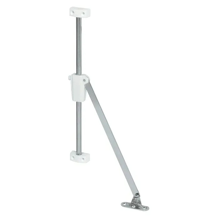 Stabilit Bisagra plegable - Largo: 176 mm - Tope de puerta telescópico de metal con elemento de plástico blanco para fijar puertas en varias posiciones.