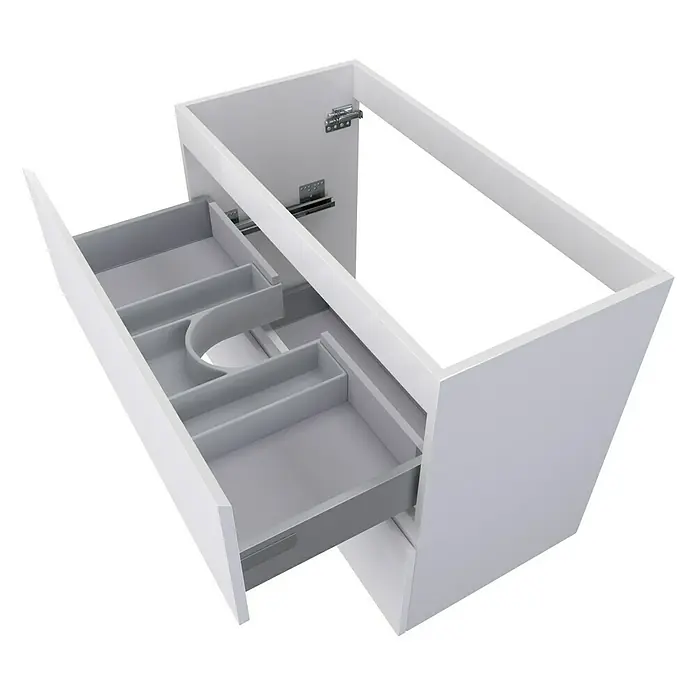 Camargue Espacio Waschtischunterschrank - 80 x 40 x 60 cm, 2 Schubkästen, Gama weiß glänzend - Offener Waschtischunterschrank in Weiß mit Schubladen und Ablagefächern für Badezimmerutensilien. Praktisches Design.
