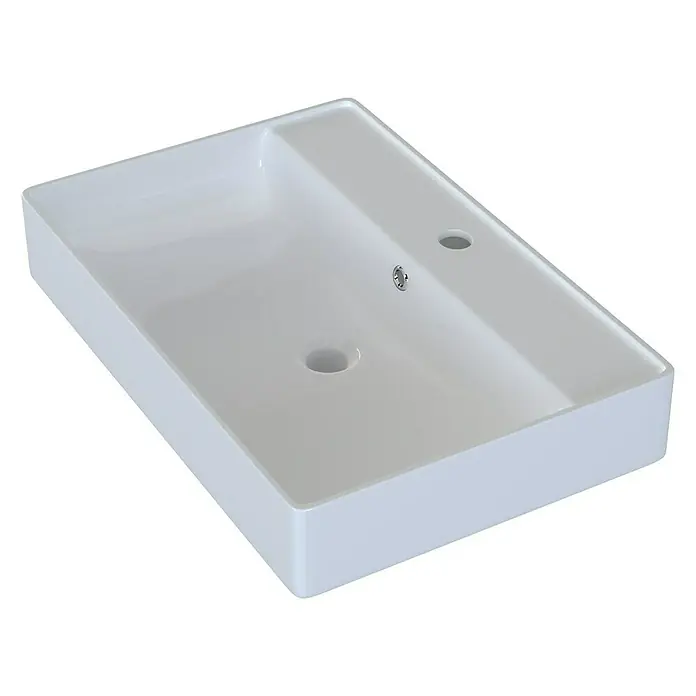 Camargue Espacio Aufsatzwaschbecken Elan60 x 40 cm, Weiß - Elegantes rechteckiges Waschbecken aus weißer Keramik mit glänzender Oberfläche und modernem Design für jedes Badezimmer.