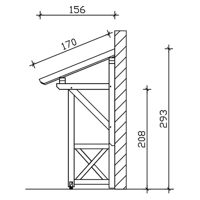 SKAN HOLZ Pultvordach Paderborn 3 - 242 x 156 x 293 cm, Schiefergrau - Hölzerner Anbau-Schuppen, Seitenansicht mit Maßen.