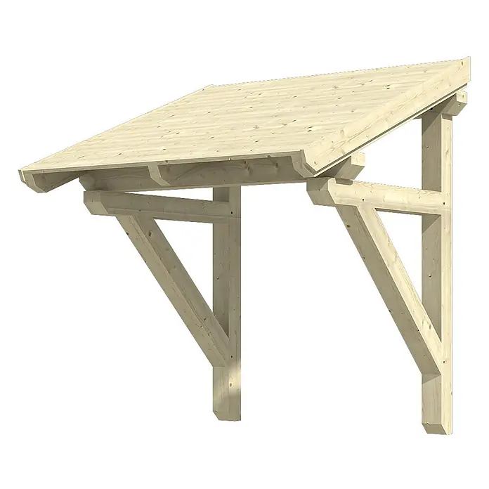 SKAN HOLZ Pultvordach Potsdam 1 - 176 x 156 x 202 cm, Natur - Helle Holz-Vordachkonstruktion mit schrägem Dach und zwei wandmontierten Stützen.